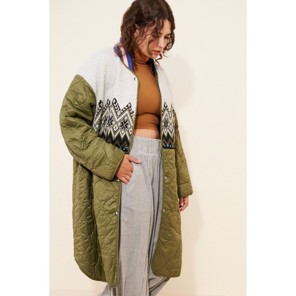 Anthropologie Jackets & Blazers - Anthropologie Tierney Fair Isle Mixed Media Quilted Coat Green Large